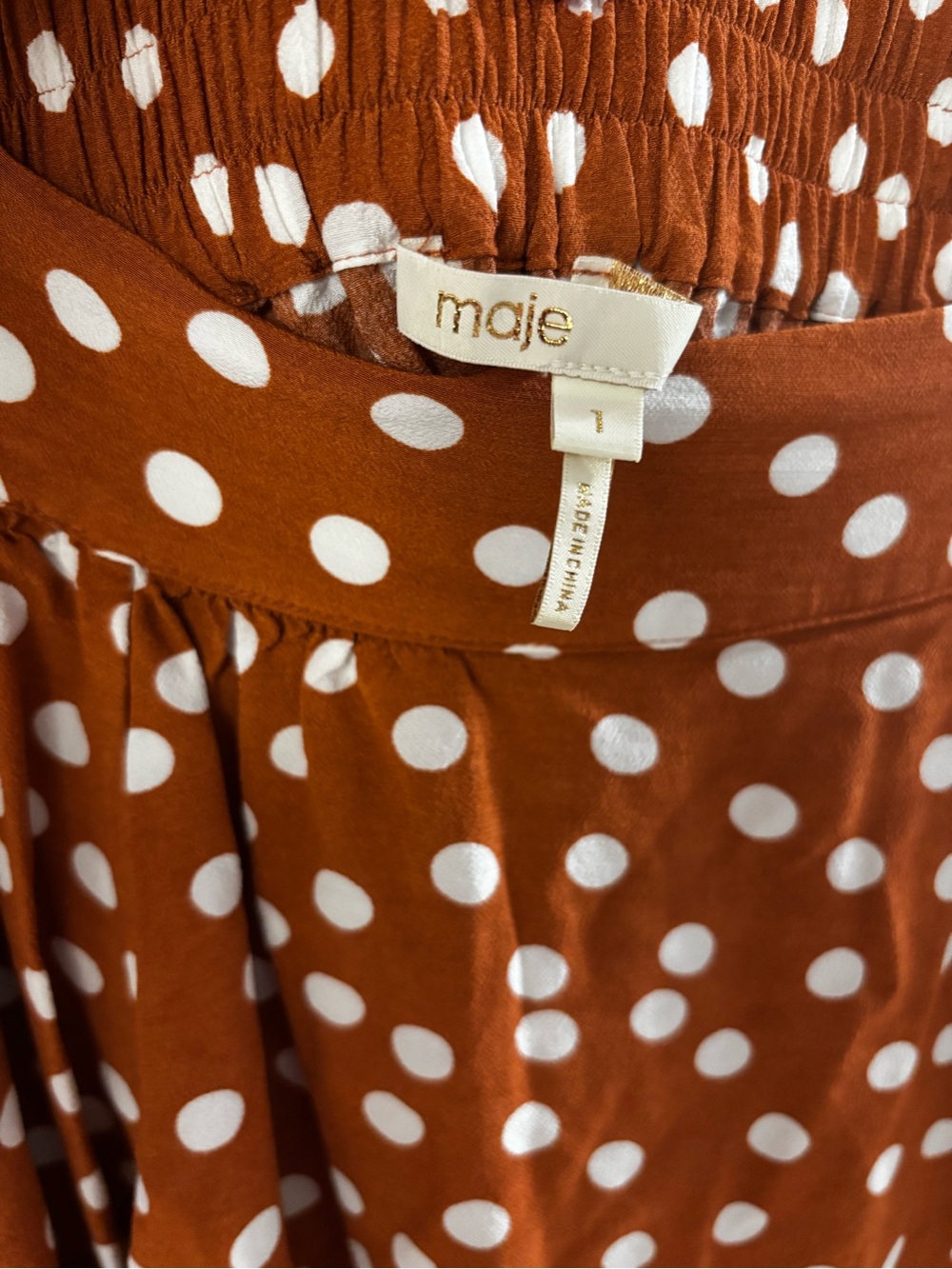 Maje Rust Brown & White Polka Dot Skater Skirt